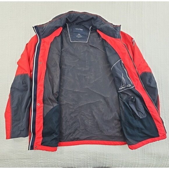 Nautica Full Zip Jacket Men's XXL Red Water Resistant Hooded EUC Tech Pocket - Picture 4 of 16